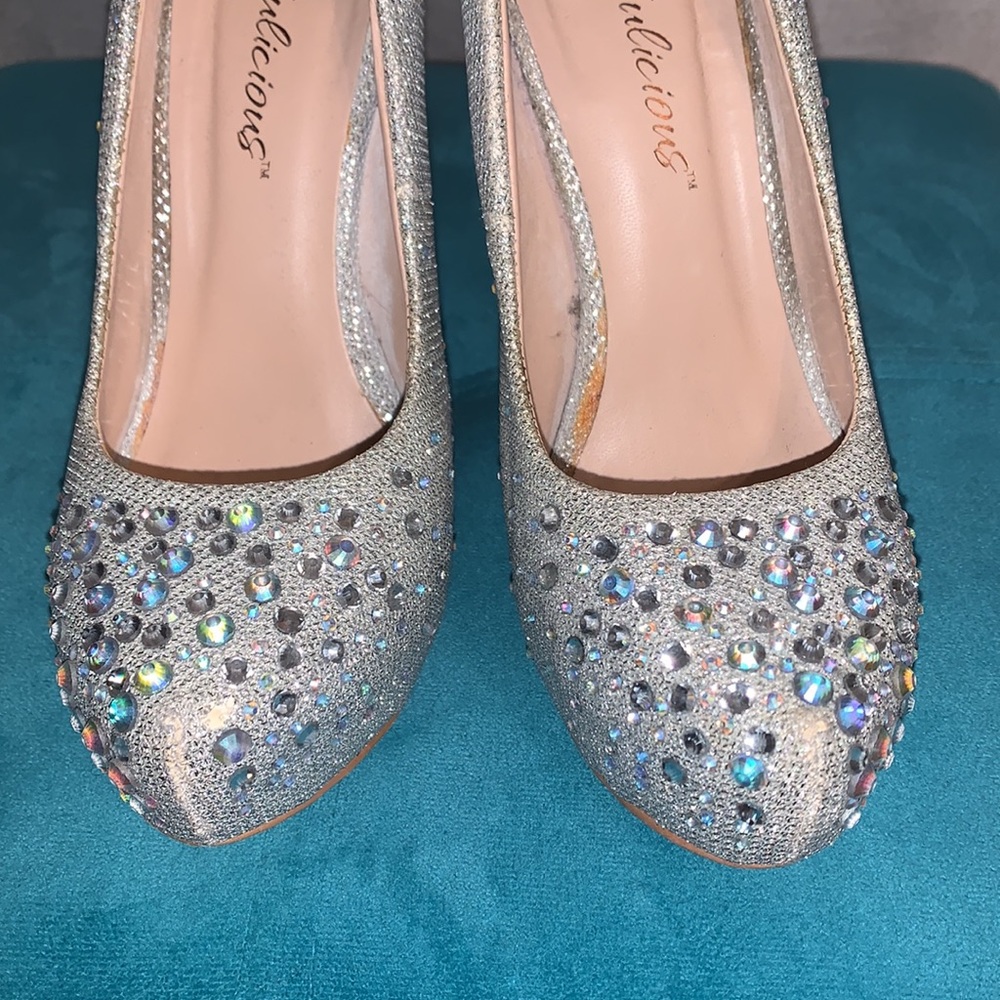 Woman’s Silver Rhinestone Platform Heels - Picture 7 of 7